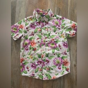 Janie and Jack Boys Floral Hawaiian Shirt - Green, Pink, Purple